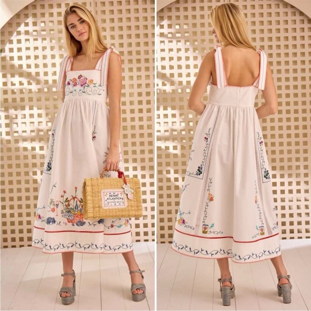 Hunter Bell Midi Dress Stefy Embroidered White Cotton Floral NWT 6 - Picture 2 of 14